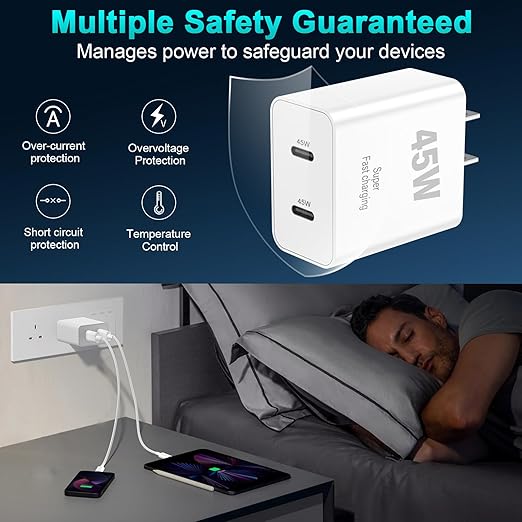 45W iPhone 17 16 15 Charger Fast Charging, 2-Pack Dual Port USB C Wall Charger Block with 2-Pack 6ft 60W Type C to USB C Cable, PD Fast Charger for iPhone 17 Pro Max/17 Air/16/15, iPad Pro