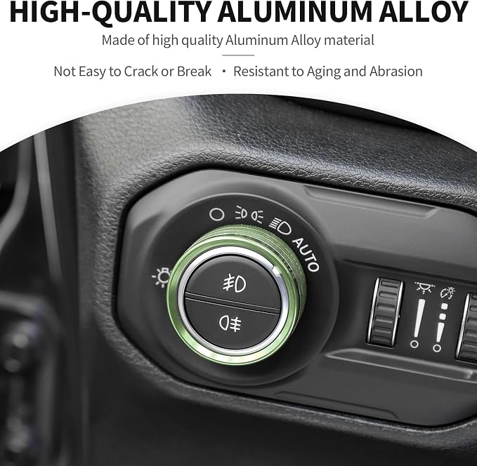 JeCar JL Switch Button Covers Window Control Air Conditioner Headlight Volume Radio Knob Trims Interior Accessories Compatible with Jeep Wrangler JL JLU 2018-2026 & Gladiator JT 2020-2026, Green