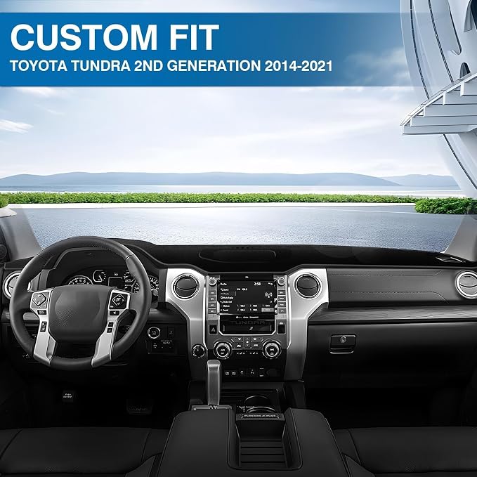 KUST Black Dash Cover for 2014-2021 Toyota Tundra Truck Non-Slip Dashboard Cover Polyester Interior for Tundra Accessories Custom Fit Dash Mat No Glare
