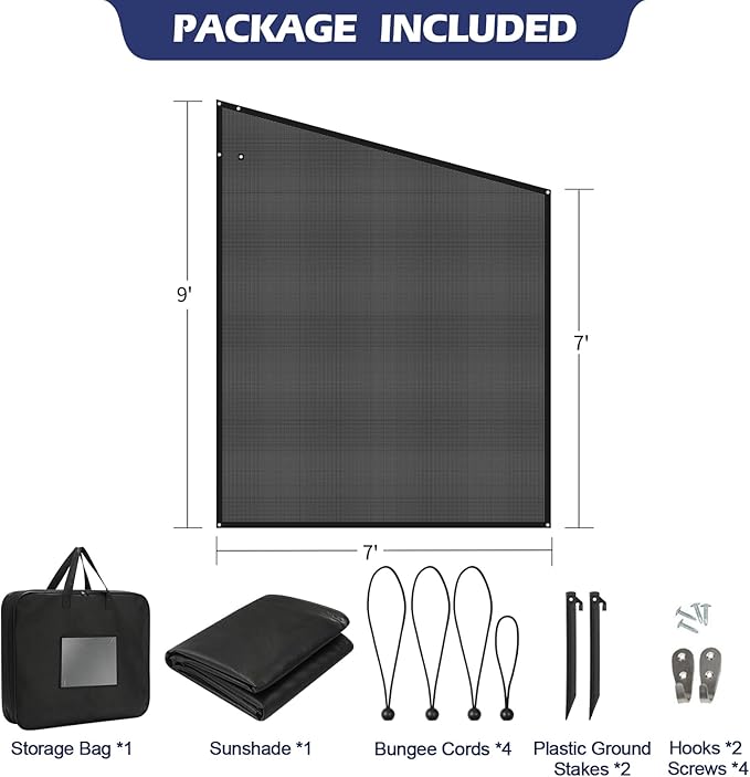 NAIMORUI RV Awning Side Shade, 9'X7' RV Awning Side Shade Screen, Camper Sunshade Complete Kits Motorhome Trailer UV Blocker, Black
