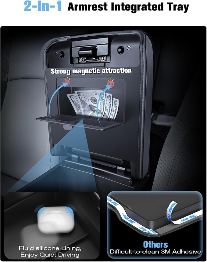 For 2024~2026 Toyota Tacoma (4th Gen Tacoma) 2-in-1 Silicone Center Console Armrest Cover& Armrest Hidden Privacy Tray - [OEM Design& Friendly Liquid Silicone Rubber] - Thin Black