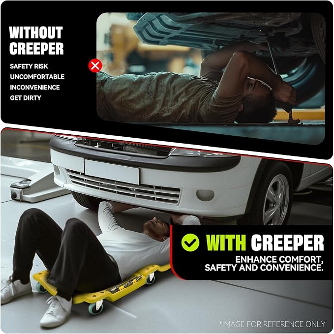 Auto Dynasty 40 Inches Mechanic Creeper, Automotive Garage Repair Low Profile Under Car Rolling Creeper with Padded Headrest, Plastic, Yellow