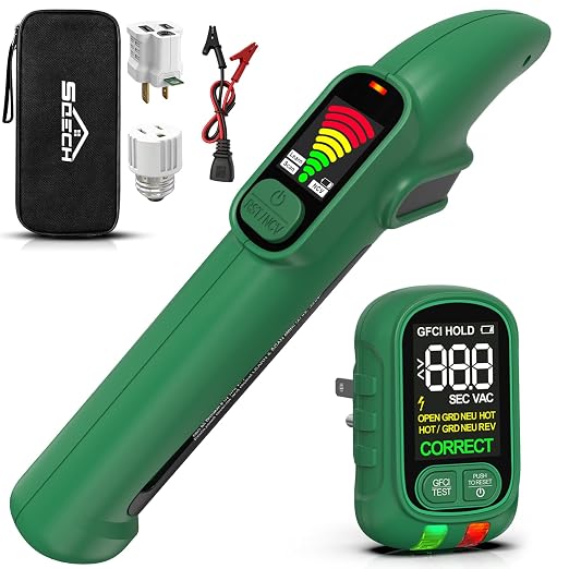 SQECH Circuit Breaker Finder Tool Kit GFCI Outlet Tester NCV Detector for 90-135V AC Electrical Circuit Tracer with Dual LCD Display Adapter Storage Bag Batteries Screwdriver