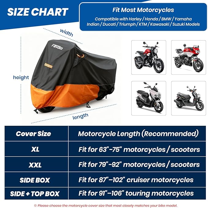 Favoto Scooter Cover Waterproof Outdoor - Fits up to 78.7" Sport Dirt Bikes 420D Oxford Heavy Duty All Weather Sun Rain Dust Protection with Air Vents Powersports Vehicle Covers