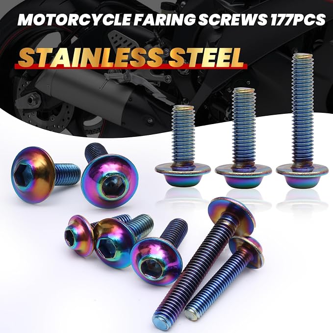 M5 M6 Stainless Steel Motorcycle Fairing Bolts, 177Pcs Windscreen Screws Fasteners Fairing Bolts Nut Clips Kit Universal Fit for Sportbike Kawasaki Yamaha BMW Honda Suzuki Triumph