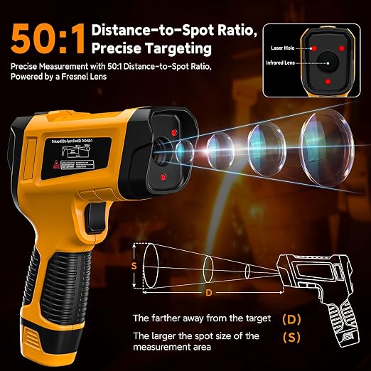 -58°F to 3992°F Infrared Thermometer IR Gun, High-Temp Digital Temperature Gun 50:1 Non-Contact Pyrometer & Triple Laser for Kiln, Forge, Furnace, Engine, HVAC, Industrial Use