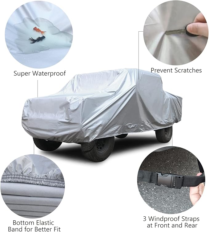 SEAZEN Car Cover 6 Layers, Waterproof Truck Car Cover, Snowproof/UV Protection/Windproof, Universal Car Covers Breathable Fabric with Cotton (Length Up to 210")