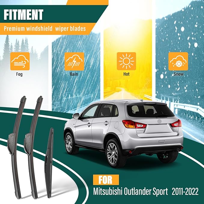 Windshield Wiper Blades Replacement for Mitsubishi Outlander Sport 2011-2022,Original Equipment Replacement Front Rear Wiper Blade Set - 24" 21" 10" (Set of 3)