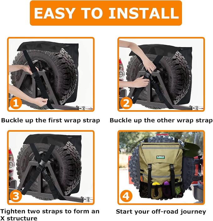 Spare Tire Trash Bag, Offroad Storage Bag Heavy Duty Truck Tailgate Fits up to 40" Tire, Large Recovery Gear Firewood Camping Cargo Storage for Jeep Truck SUV Car