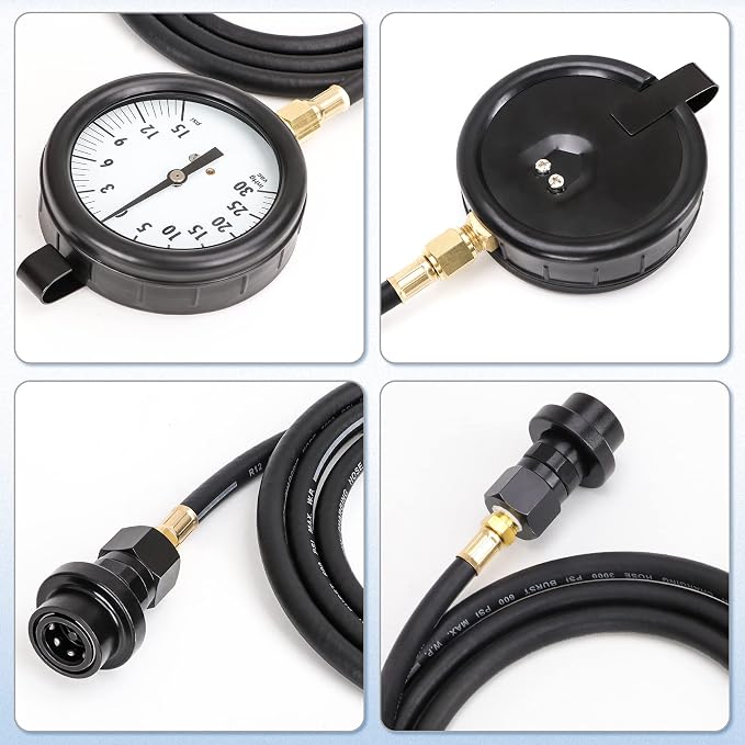 Fuel Pressure Tester Kit Compatible with TU-32-6 Fuel System Test 6.6 L | GM Duramax Diesel Gauge Assembly Test Kit with Quick Coupler 30 inHg 15 PSI 6FT Black Hose Storage Box