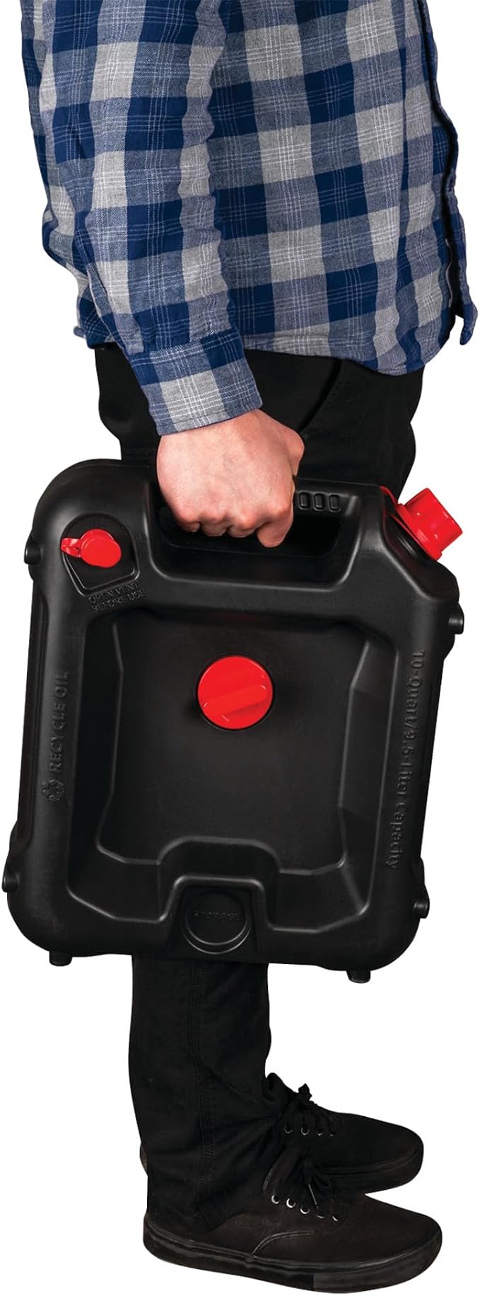 Performance Tool W4076 10-Quart Oil Drain Container, Deep Drain Well, Integrated Handle, Sealing Rubber Gaskets, Black