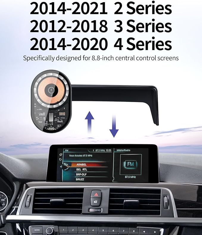 Wireless Charging Car Phone Holder for BMW 3 Series 2012-2018/4 Series 2014-2020/2 Series 2014-2021, 8.8" Screen Fixed Clip, 360° Rotation Car Phone Mount Compatible with MagSafe