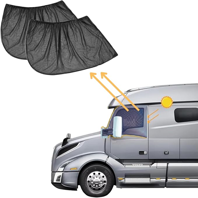 Generic Semi Trucks Universal Window Screen for Side Doors Sun Shade Block UV/ Heat Best Semi, Commercial & Big Rigs / Stretchable Breathable ( I Pair ), Black