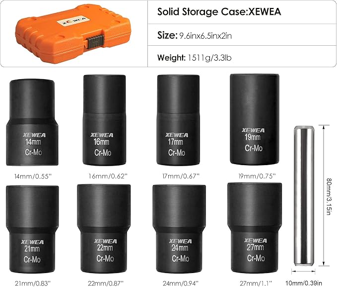 XEWEA 9PCS 1/2" Lug Nut Remover Set + 27PCS 3/8" Drive Multi-Spline Screw Bolt Extractor Set,Wheel Lock Removal Kit, Easy Out Extractor Set for Damaged, Frozen, Rusted, Rounded-Off Bolts Nuts & Screws