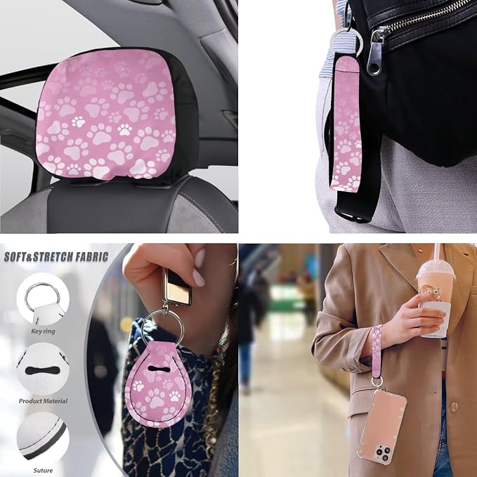 Dog Paw 13 Pack Print Car Seat Covers Full Set Pink Dog Paw Car Interior Accessories Gradient Cat Footprint Silhouette Fit Auto SUV Trucks Seat Belt Shoulder
