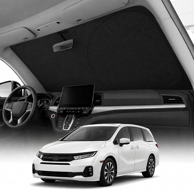 REEVAA 2026 3rd Pro Windshield Sunshade for 2018-2026 Honda Odyssey | Dual-Layer Heat & Sun Defense, OEM Design | Foldable Sun Shade Car Accessories with Storage Bag