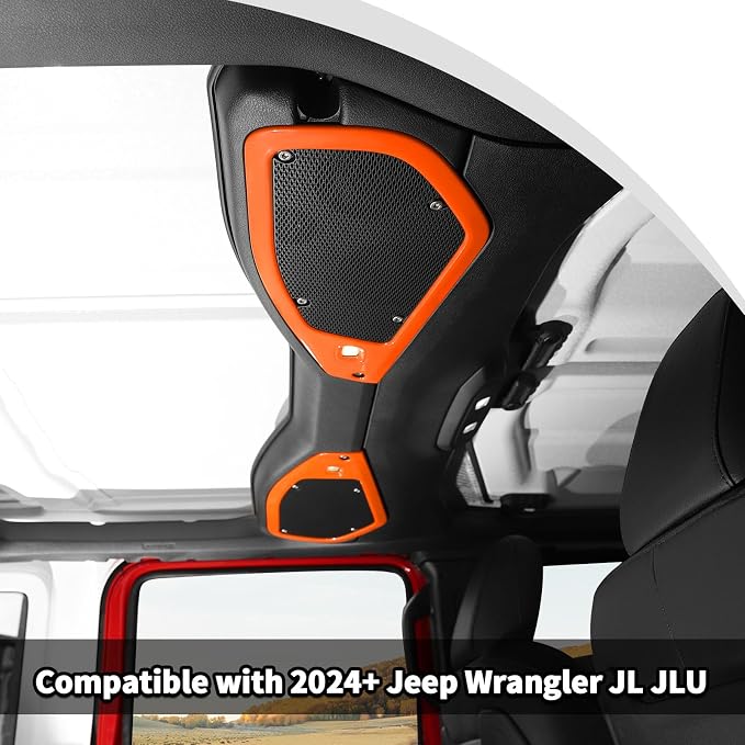 JWWY for Jeep JL Speaker Audio Trim Top & A Pillar Cover Trim for 2024-2025 Jeep Wrangler JL JLU & Gladiator JT Accessories ABS 4PCS Orange