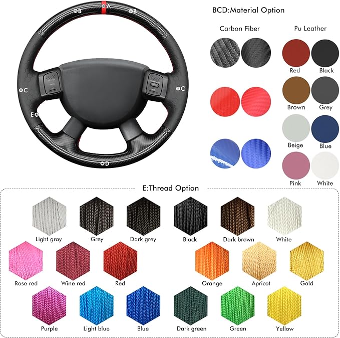 MEWANT Steering Wheel Cover for Dodge Ram 1500 2500 3500 2004-2008 Carbon Fiber&Microfiber Leather Steering Wheel Wrap
