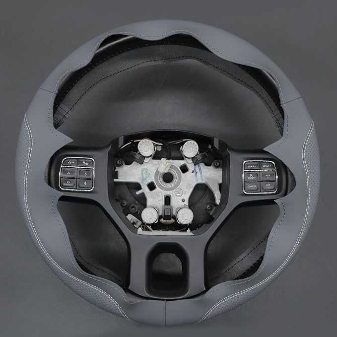 MEWANT DIY Hand Stitch Steering Wheel Cover for Dodge Ram 1500 2500 3500 2004-2008 Grey Faux Leather Steering Wheel Wrap