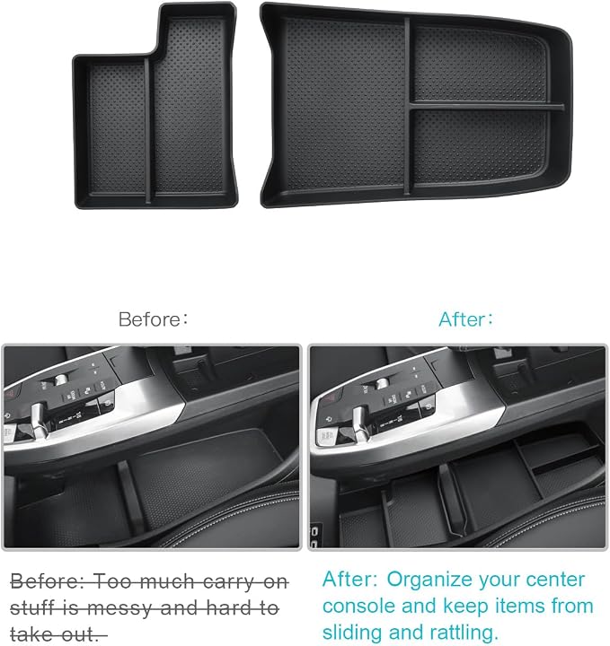 CDEFG 2Pcs for 2025 2026 BMW X1 Center Console Organizer for 2023 2024 2025 2026 BMW X1 U11 (xDrive28i/ M35i) Accessories Lower Console Organizer TPE Storage Box
