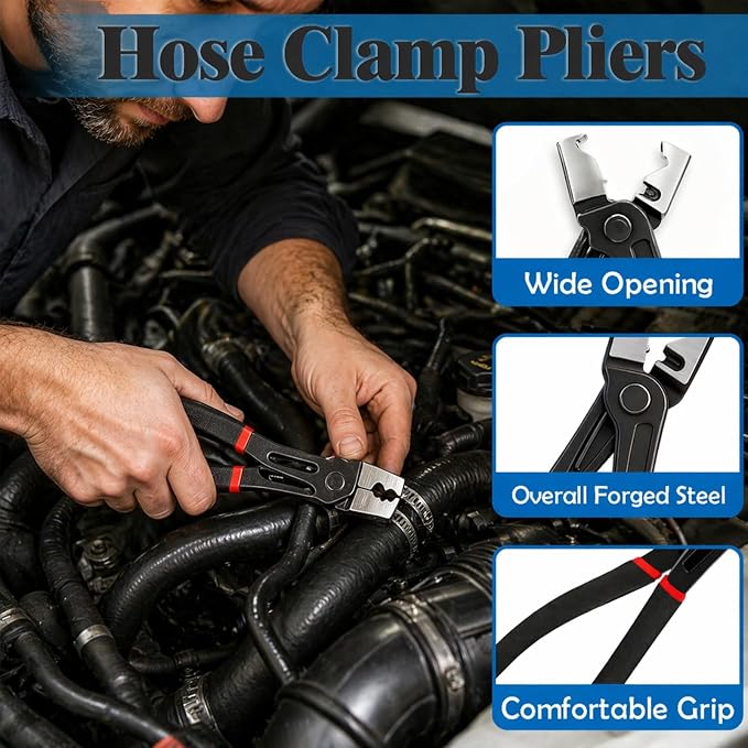 5PCS Automotive Electrical Disconnect Pliers with Connector Removal Tool & Hose Clamp Pliers & Trim Clip Remover, Universal Car Repair Tools Kit with Storage Case & Gloves