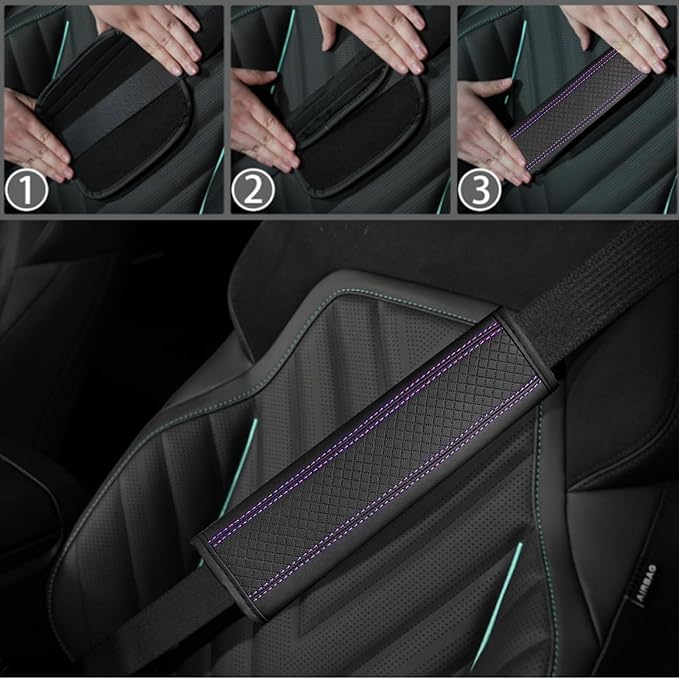 NBTEPEM 10 Pcs Car Floor Mats Full Set Car Accessories, Microfiber Leather Steering Wheel Covers 14.5-15 inch, Center Console Cover, Seat Belt Pads, Cup Coasters, Universal Interior Decor(Purple)