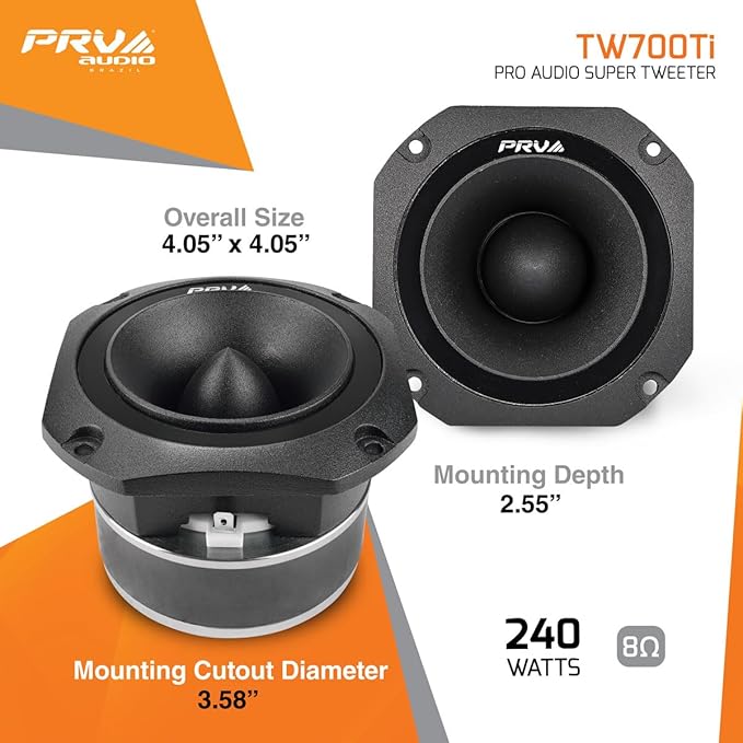 PRV AUDIO TW700Ti Black 4 Inch Titanium Bullet Tweeter TW700Ti 240 Watts, 8 Ohm Super Tweeter, Built-in Capacitor Pro Audio High Frequency Driver (Single)