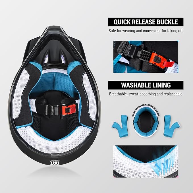 Youth Dirt Bike Helmet DOT Approved, Kids Motocross Full Face Helmet with Adjustable Goggles Riding Gloves & Storage Bag, Off-Road Sport Gear Set for Boys Girls ATV UTV