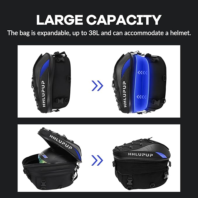 Motorcycle Helmet Bag Dual Use Helmet Backpack and Seat Bag, 38L Waterproof Luggage Bag with Password Lock for Travel and Commuting Blue