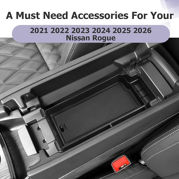LUWU 2025 2026 Rogue Center Console Organizer for 2021 2022 2023 2024 2025 2026 N issan Rogue Accessories Armrest Console Storage Box Insert Tray ABS Material Black-trim