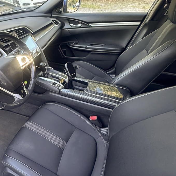 Carbon Fiber Center Console Armrest Storage Box Cover Compatible with Honda Civic 10th Gen 2016-2021