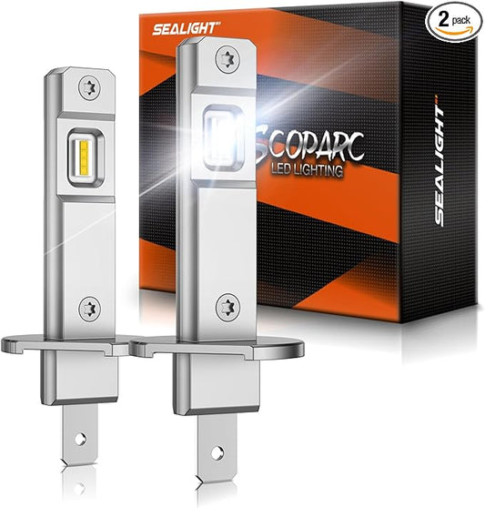 SEALIGHT H1 Bulbs 30000LM Super Bright, 1:1 Size Stock S6 H1 Light No Adapter Required No Cordless, 6500K Cool White Hi/Lo Bulbs, Plug-N-Play, Driving Fog Spot Light Assemblies, Pack of 2