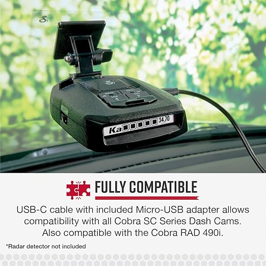 Cobra 2.5A DIY Hardwire Kit - OBDII to USB-C/Micro-USB with 15ft Cable, Compatible with SC 400D, SC 250R and Other Dash Cam Models