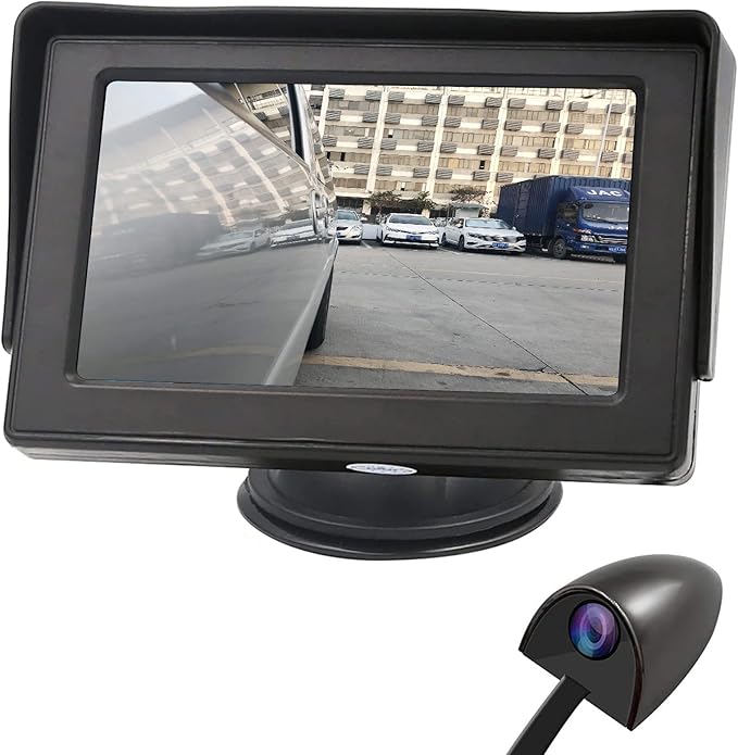 Side View Camera and 4.3” Monitor Kit, Car Door Tape Mounting Blind Spot Camera, Parking Assistance System with HD LCD Screen and Night Vision Cam for Trailers Pickup SUVs RVs