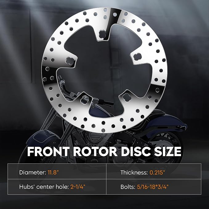 11.8" Front Brake Disc Rotor Fit for Harley Road King/Street Glide/Road Glide/Electra Glide/Tour Glide/Ultra Limited 2015 2016 2017 2018 2019 2020 2021 2022-1 Pc Polished