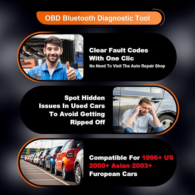 B28 Bluetooth 5.3 OBD2 Scanner, Wireless Diagnostic Tool for Check Light, 1000+ Fault Codes (No ABS/SRS), Professional Code Reader for iOS & Android, Fits 1996+ OBDII Compliant Vehicles