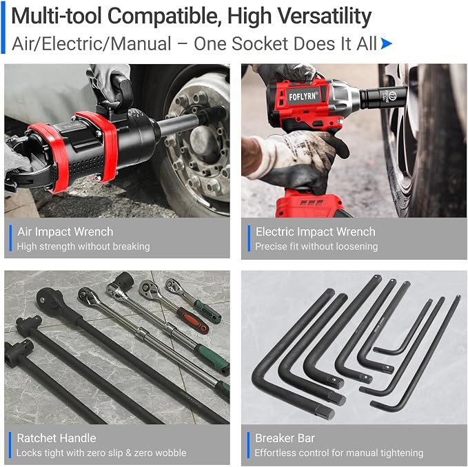 1/2" Drive Impact Socket Set,6-Point Metric Socket Set (9-38mm),43PCS Cr-Mo Material High Durability Deep Socket Set with Ratchet Wrench,Universal Joint，Extension Bar and Storage Case.