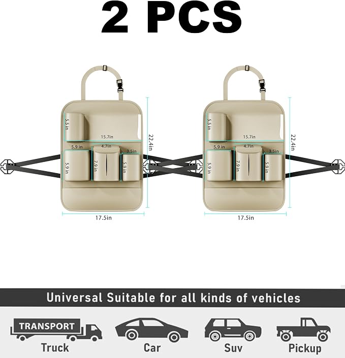 GMQ Backseat Car Organizer with Touch Screen,Protectors Kick Mats Travel Accessories for Kids,Multifunctional Seat Back Organizer Car Travel Organizer Accessories (Beige, 2PCS)
