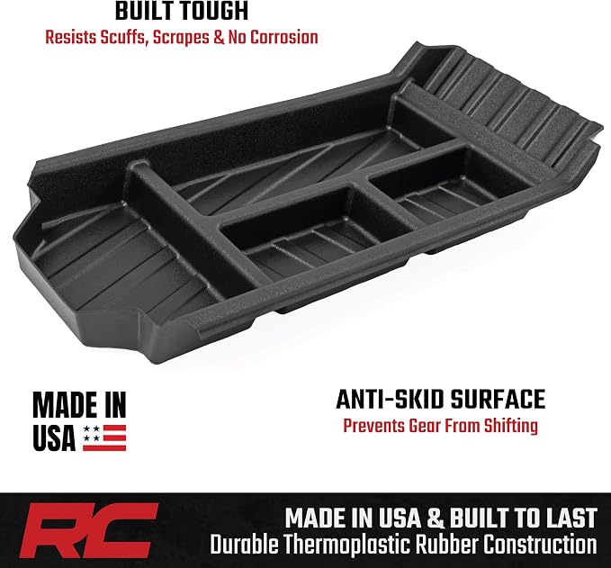 Rough Country Center Console Organizer Tray for Tesla Cybertruck (2024–2025) - Custom-Fit TPR Storage Insert, Raised-Edge Spill Protection