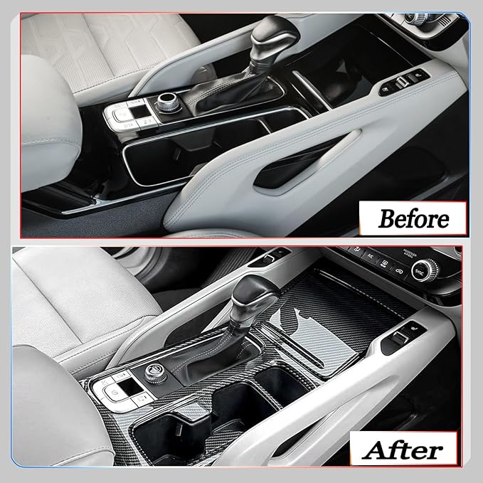 Center Console Frame Cover,for Kia Telluride 2020 2021 2022 2023 2024 2025 2026, Gear Shift Panel,Cup Holder Trim - Carbon Fiber Protective Accessories