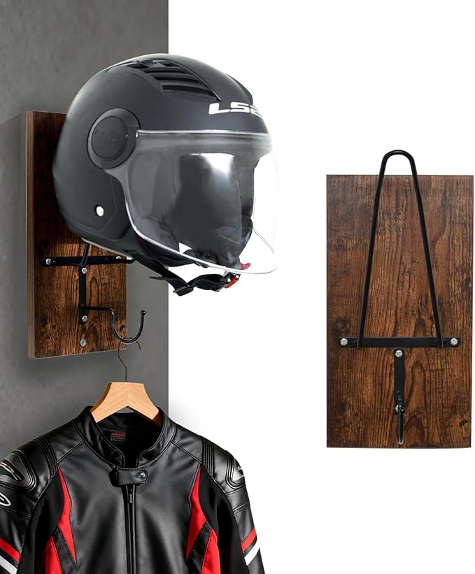 Motorcycle Helmet Holder Wall Mount, Helmet Hanger, Helmet Rack with Hook for Football Helmet, Bicycle Helmet, Hat, Cap, Sportswear and Motorcycle Accessories