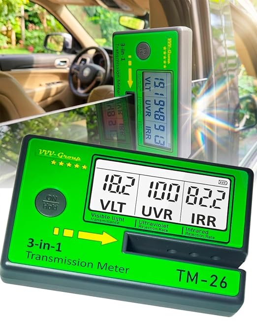 Digital Window Tint Meter TM-26 – Automotive VLT Tester with UVR & IRR Measurement, 8mm Slot Light Transmittance Meter for Car Side Windows and Solar Film Inspection (TM-26 with PU case)