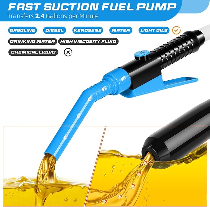 Portable Transfer Pump Battery Operated Electric Siphon Pump for Gas, Fuel, Diesel, Water Transfer 2.4 GPM Flow Oil Extractor, 47 Inches Hose-Easy to Use Hand Fuel Pump, Multi-Use Transfer Pump(Blue)