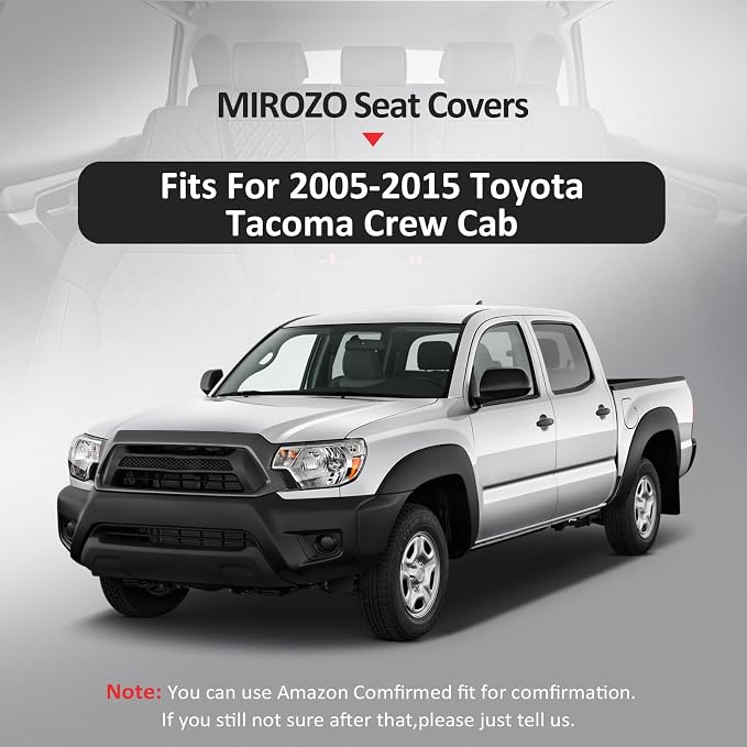 MIROZO Tacoma Seat Covers Full Set,Leather Truck Seat Covers Breathable Car Seat Protector Fits for 2005-2015 Toyota Tacoma Crew Cab,Black