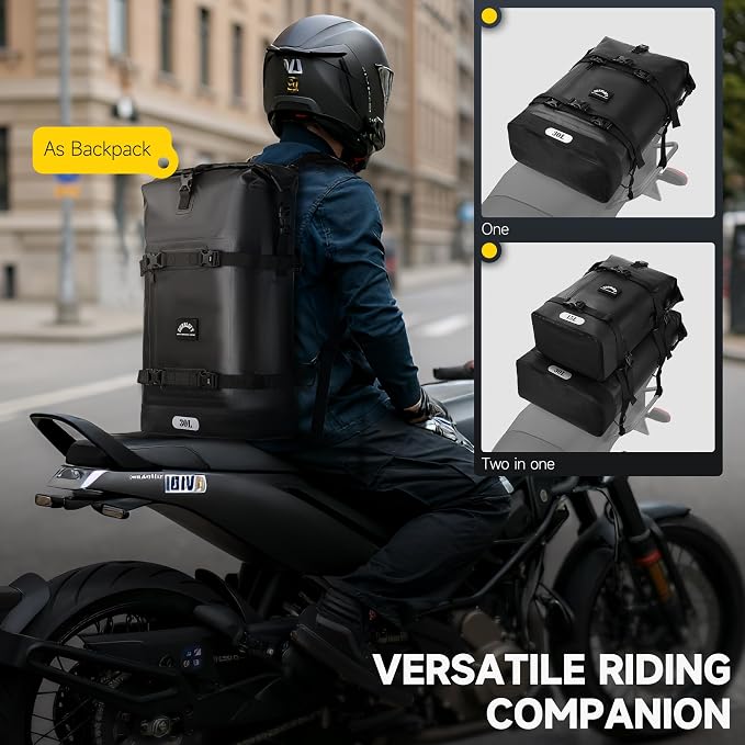 Motorcycle Tail Bag, 30L Waterproof Motorcycle Travel Bag | 2 Size and 3 Color Options Motorcycle Saddle Bag, PVC Luggage Bag, Rear Seat Bag, Classic Black GT-30BL