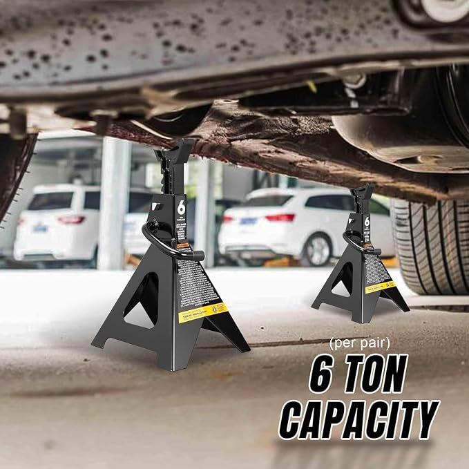 Big RED AT46002ABR Torin Double Locking Steel Jack Stands, 2 Pack, 6 Ton (12,000 lb), Black