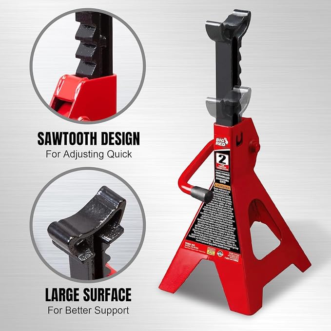 Big RED Torin Steel Jack Stands: 2 Ton (4,000 lb) Capacity, Fit Use for Cars Automotive Small Vehicles, Red, 1 Pair
