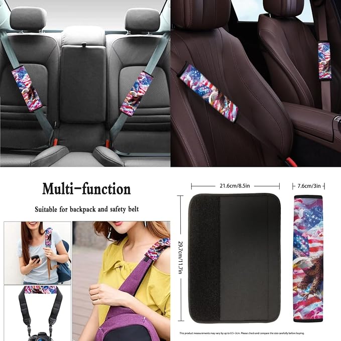 Gradient American Flag & Eagle 11-Piece Car Seat Cover Set with Steering Wheel Cover and Seatbelt Pad Covers, Universal Fit for Most Vehicles, 250th Anniversary Patriotic Auto Decor