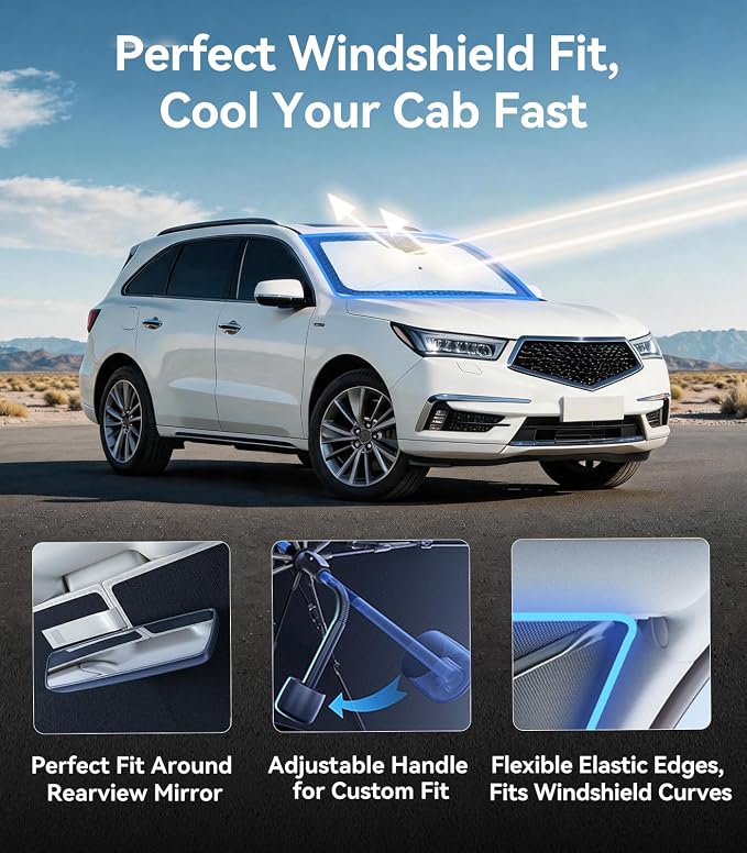 Nmoiss [Vinyl Coating Heat Shield] Windshield Sun Shade Umbrella Custom for MDX, Protect Car from Sun Rays & Heat Damage Keep Cool and Protect Interior