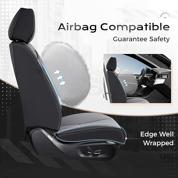 Coverado Car Seat Covers Full Set, Seat Covers for Cars, Car Seat Cover, Car Seat Protector, Leather Car Seat Cushion, Waterproof Car Seat Covers Front Seats and Back Fit for Most Cars(Black&Gray)